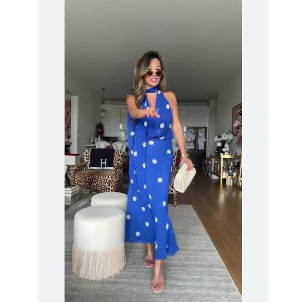 Zara printed polka dot midi dress - Picture 2 of 11